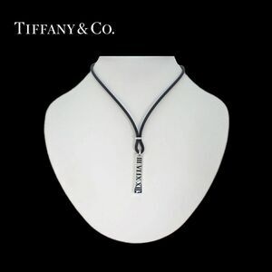 Tiffany & Co. 2003 Atlas Sterling Silver Pendant & Black Cord Necklace, VGUC VTG